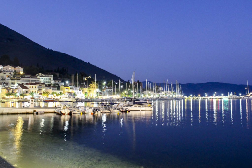 sami port night kefalonia