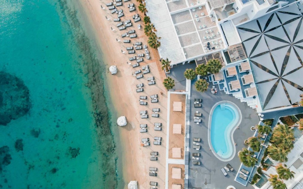 Ornos beach aerial view